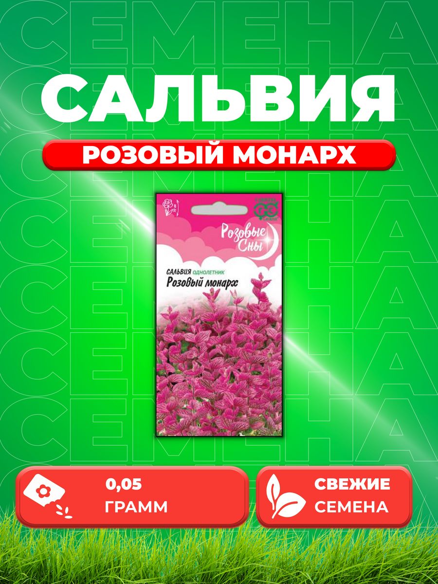 

Семена Сальвия Розовый монарх хорминум* 0,05 г. Розовые сны