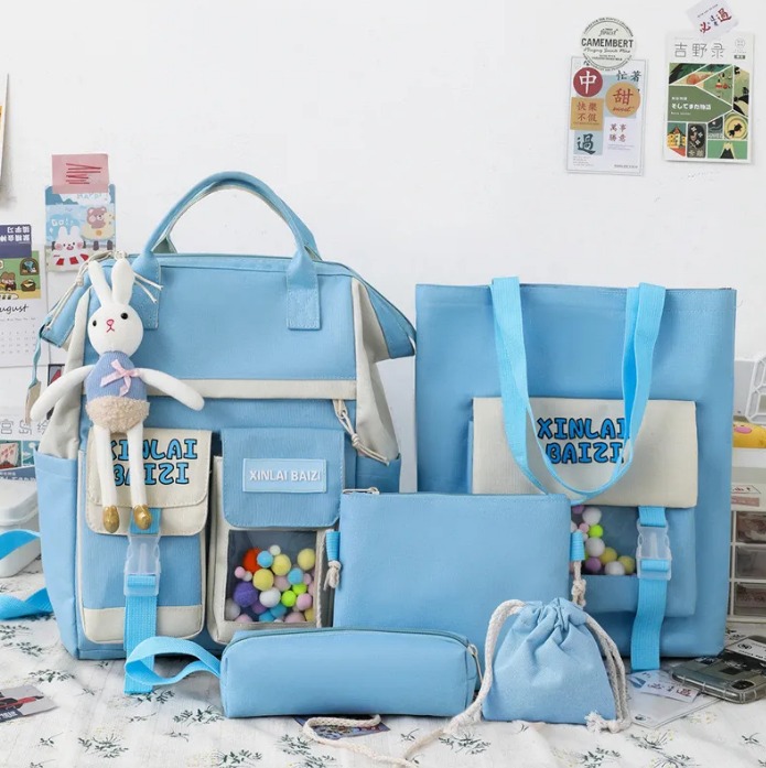 Рюкзак RAFL школьный для девочки комплект 5 в 1 голубой