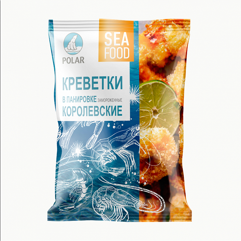 Креветки Polar королевские, очищенные, в панировке, варено-мороженые, 1 кг