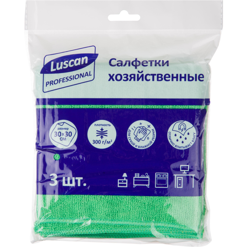 Салфетки хозяйственные Luscan Professional 300гм2 30х30см 3штуп зеленые 2шт 763₽