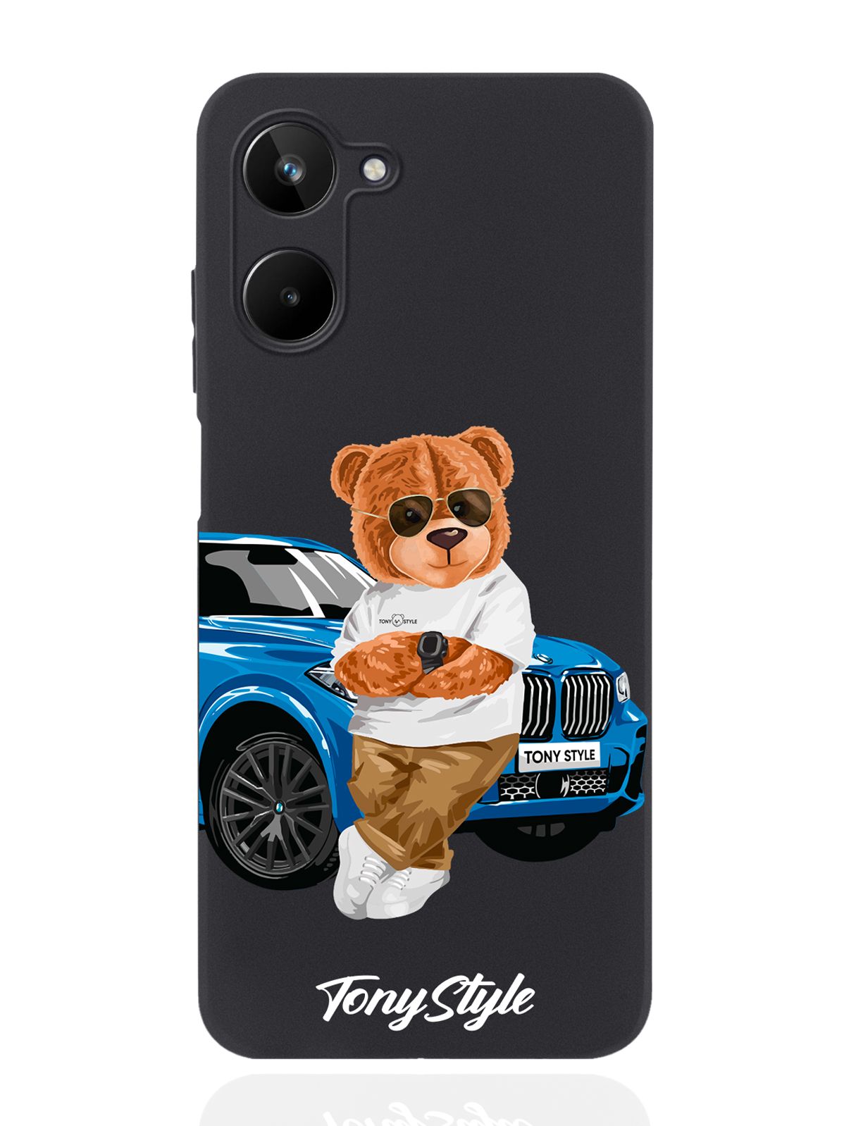 

Чехол Tony Style для realme 10 Tony Style с машиной черный, Голубой;коричневый;белый