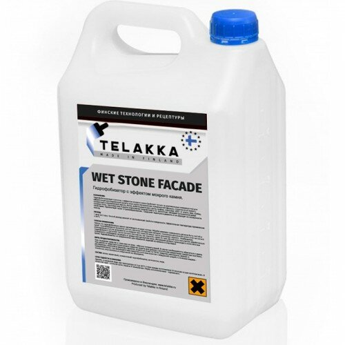 Пропитка с эффектом мокрого камня для фасада TELAKKA GIDROFOB WET STONE FACADE 5л пропитка для долговременной защиты камня гидрофобизатор telakka gidrofob stone pro 10л