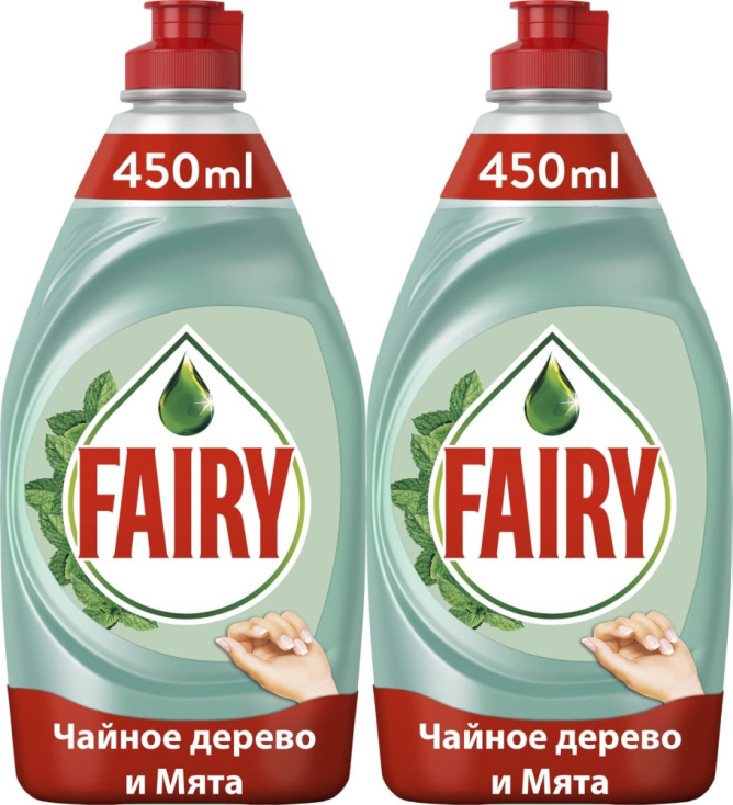 фото Средство для мытья посуды fairy нежные руки чайное дерево и мята 450мл, 2шт