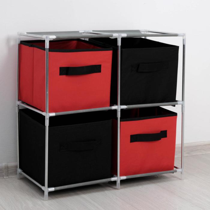 фото Стойка для хранения одежды доляна, 4 короба, 60×29×60 см, цвет красно-чёрный