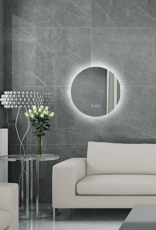 Зеркало для ванной Sun D50 круглое с часами парящее с нейтральной LED-подсветкой