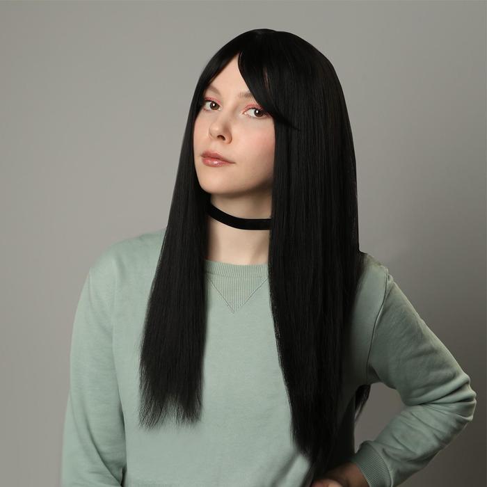 

Парик искусственный Queen fair с челкой, имитация кожи, 60 см, черный