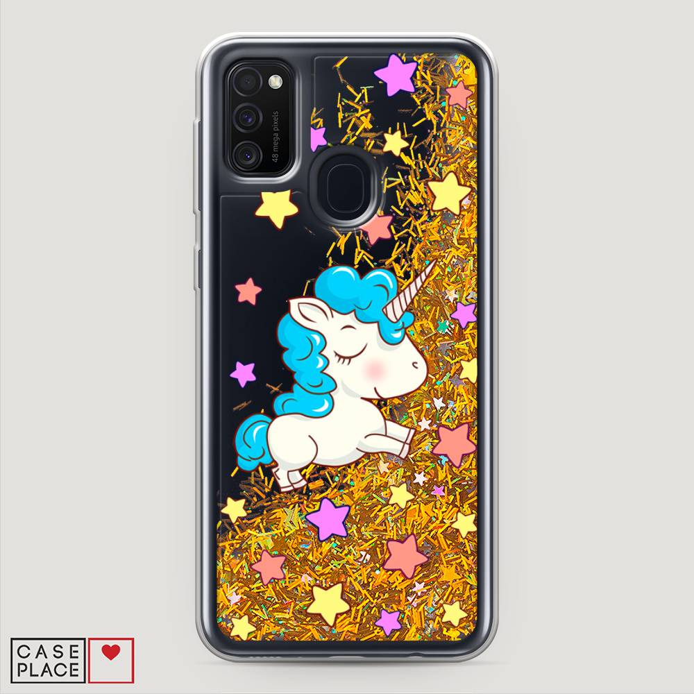 

Жидкий чехол с блестками "Звездный единорог" на Samsung Galaxy M21, 29790-1