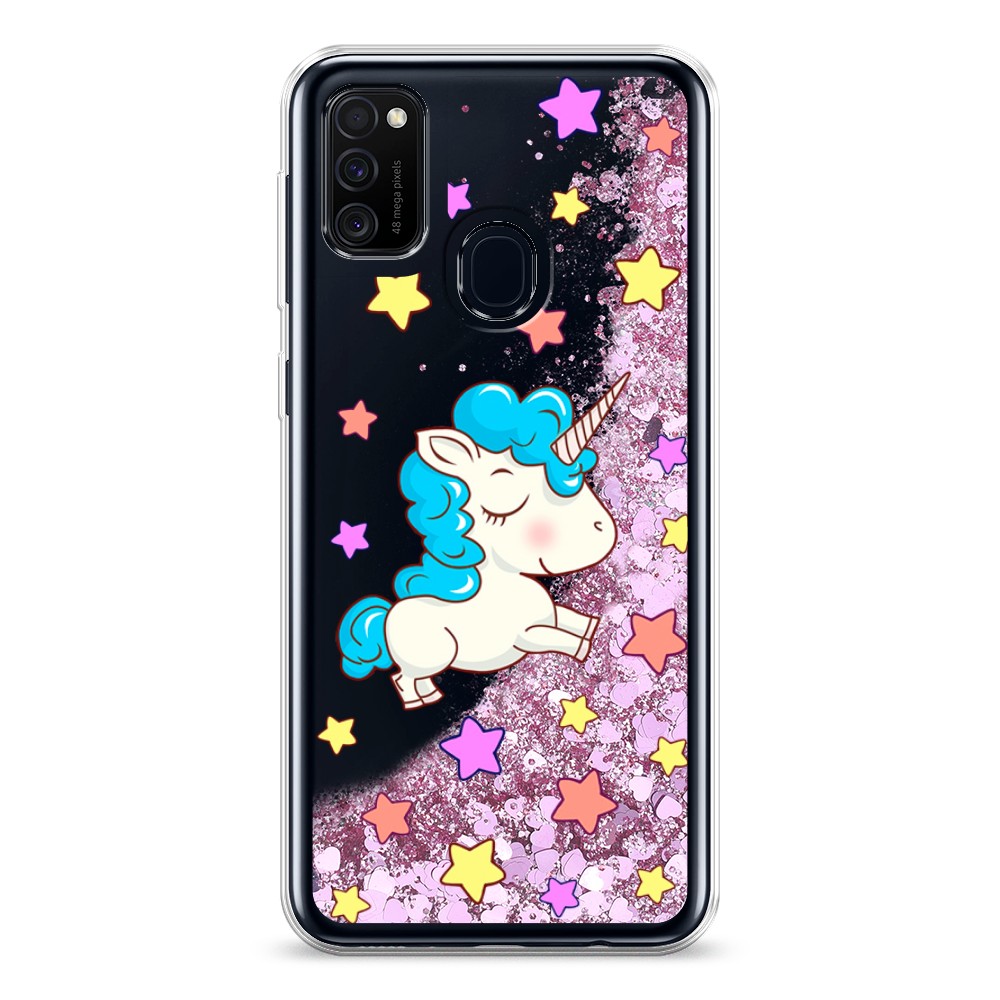 

Жидкий чехол с блестками "Звездный единорог" на Samsung Galaxy M21, 29794-1