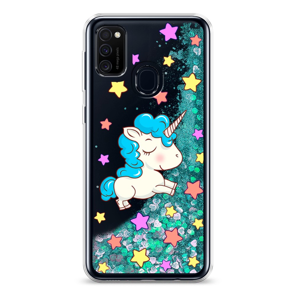 

Жидкий чехол с блестками "Звездный единорог" на Samsung Galaxy M21, 29795-1