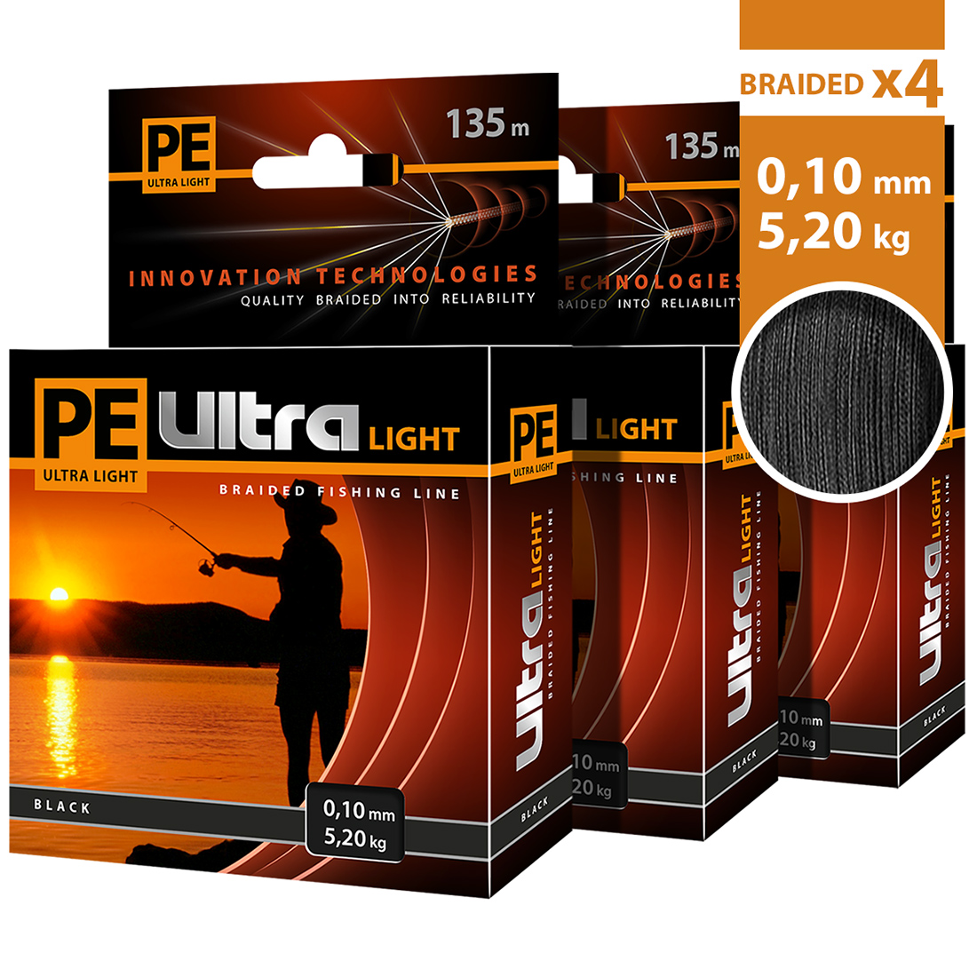 

Леска плетеная Aqua PE Ultra Light 0,1 мм, 135 м, 5,2 кг, black, 3 шт., PE Ultra Light