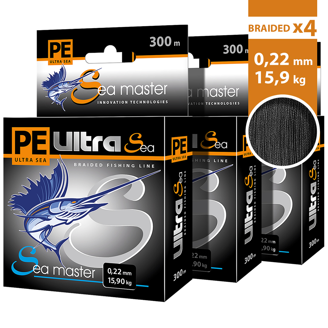 

Плетеный шнур PE ULTRA SEA MASTER Black 0,22mm 300m (3 шт. комплект), PE ULTRA SEA MASTER