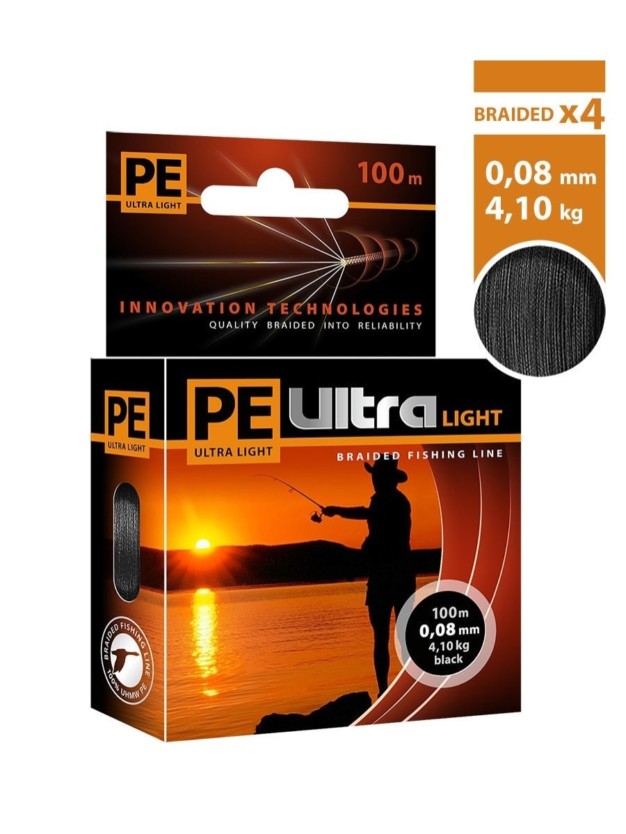 

Леска плетеная Aqua PE Ultra Light 0,08 мм, 100 м, 4,1 кг, black, 3 шт., PE Ultra Light