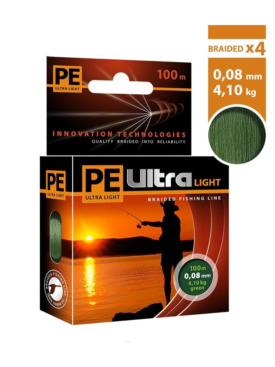 

Леска плетеная Aqua PE Ultra Light 0,08 мм, 100 м, 4,1 кг, dark green, 3 шт., PE Ultra Light