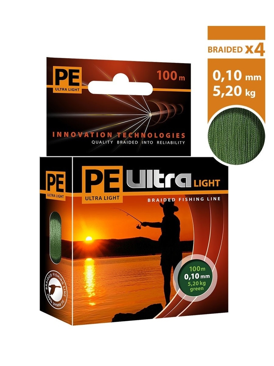 

Леска плетеная Aqua PE Ultra Light 0,1 мм, 100 м, 5,2 кг, dark green, 3 шт., PE Ultra Light