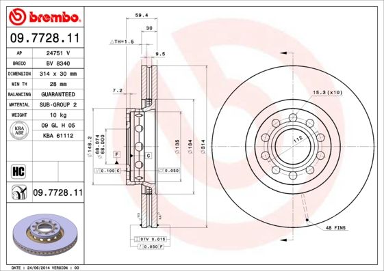 

Диск тормозной передний 314mm вентилируемый окрашенный