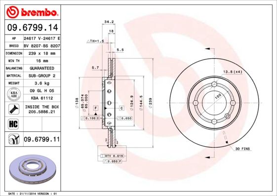 

Диск тормозной передний 239mm вентилируемый