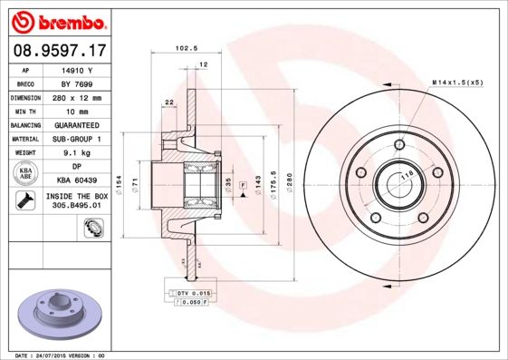 

08.9597.17 диск тормозной задний с подш. и кольцом ABS Nissan Primastar 1.9-2.5D 01>
