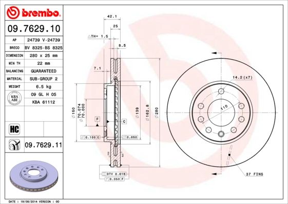 

Диск тормозной Brembo Painted Disc 09.7629.11