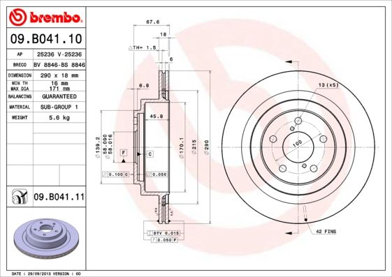

Диск тормозной задний 290mm вентилируемый