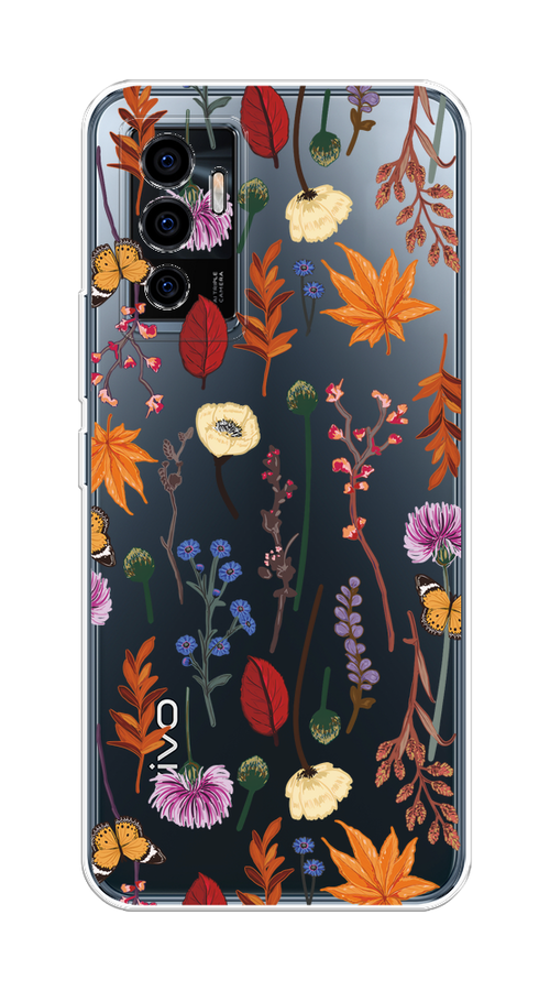 

Чехол на Vivo V23e/Y75 4G "Orange Purple flowers", Оранжевый;красный;розовый;желтый;прозрачный, 265950-1