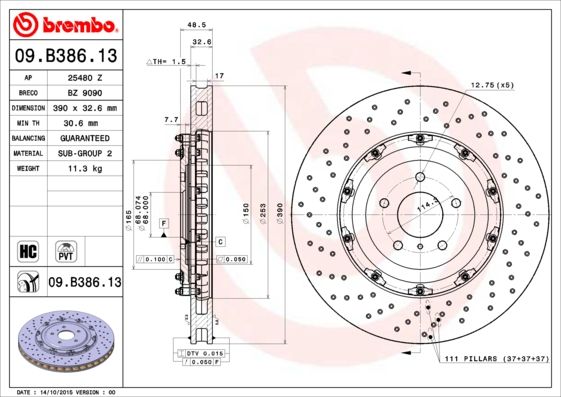 

Диск тормозной передний 390mm PVT Floating перфорированный
