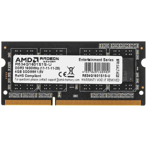 

Оперативная память AMD (R534G1601S1S-UG), DDR3 1x4Gb, 1600MHz