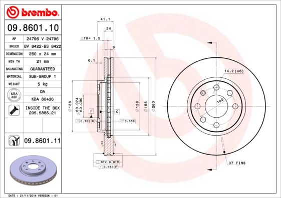 

Диск тормозной передний 260mm вентилируемый окрашенный