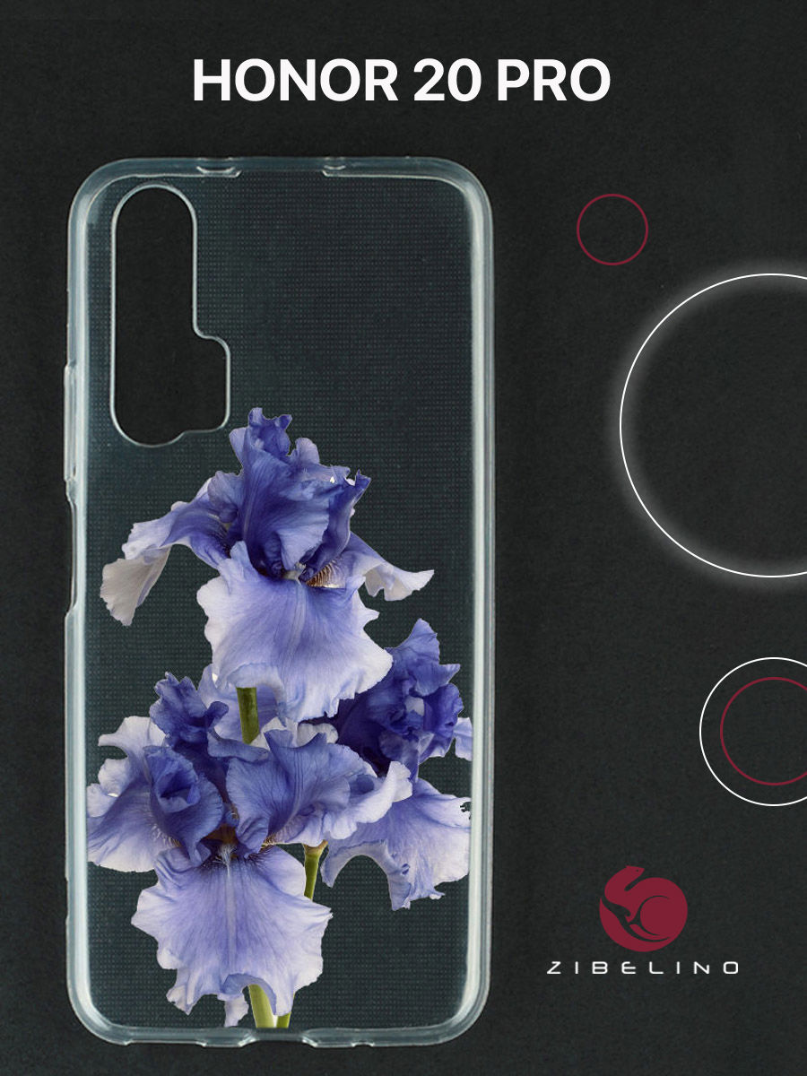 

Чехол для Honor 20 pro прозрачный с рисунком, с принтом цветы синие, ZUTC-HON-20PRO