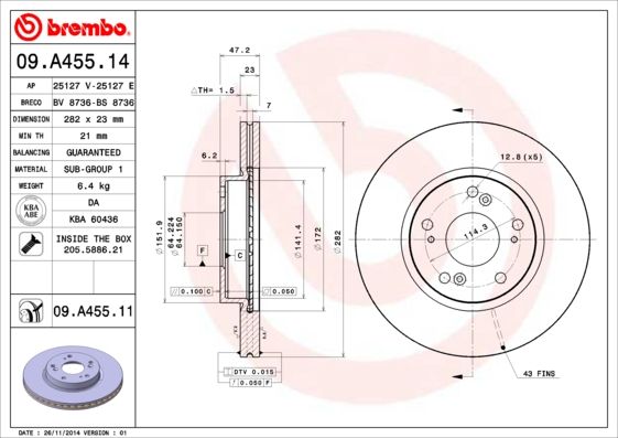 

Тормозной диск передний D282mm HONDA CIVIC IX Saloon (FB) 09