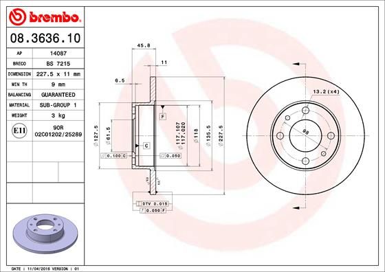 

Диск тормозной передний/задний 227mm