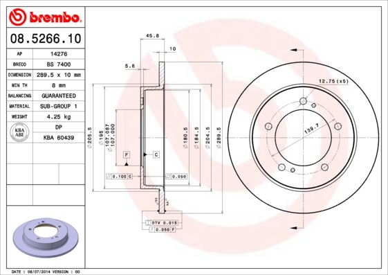 

Диск тормозной передний 289,5mm