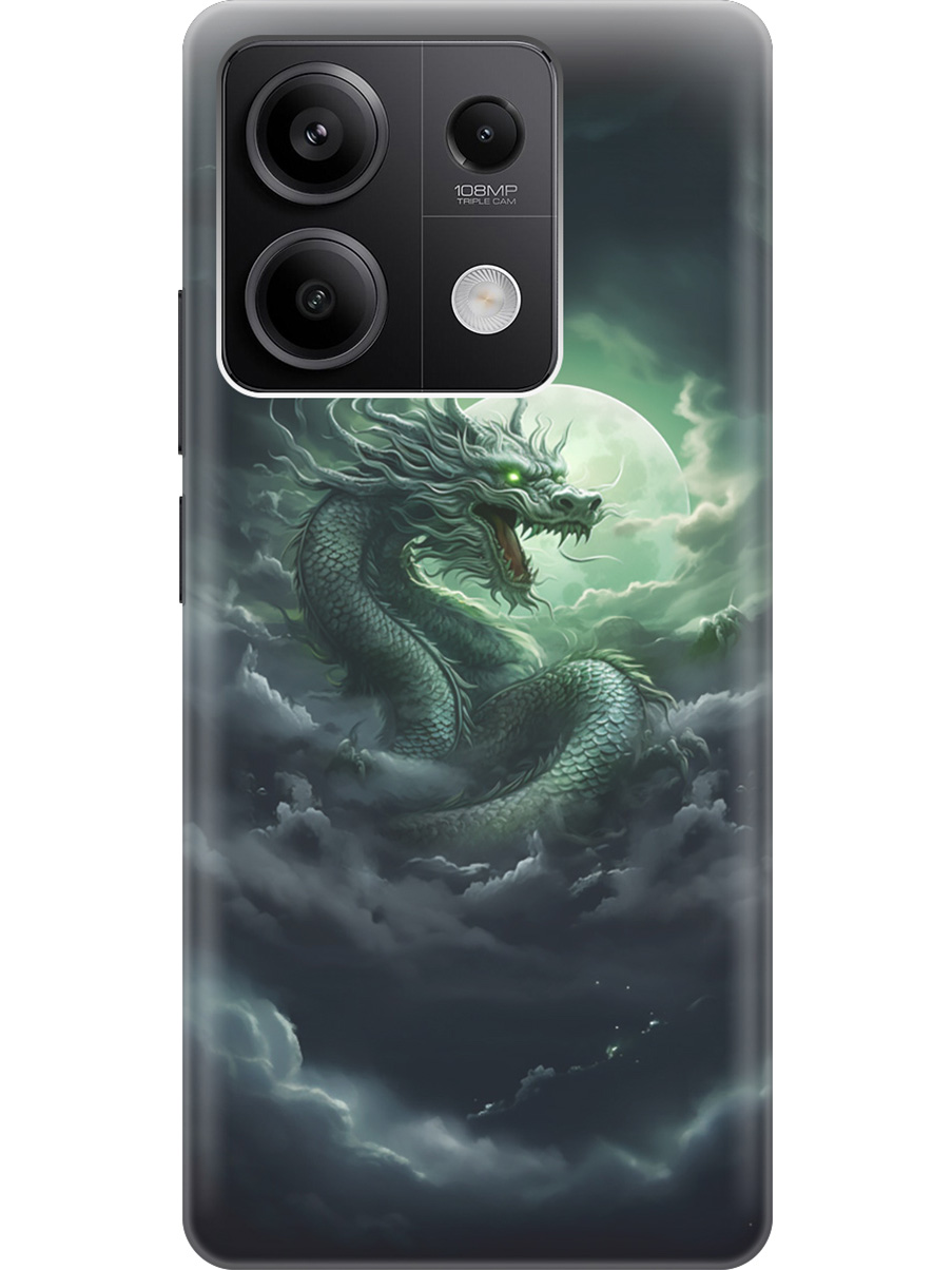 

Силиконовый чехол на Xiaomi Redmi Note 13 5g с рисунком "Дракон на фоне луны и облаков", Белый;зеленый;черный, 20012076