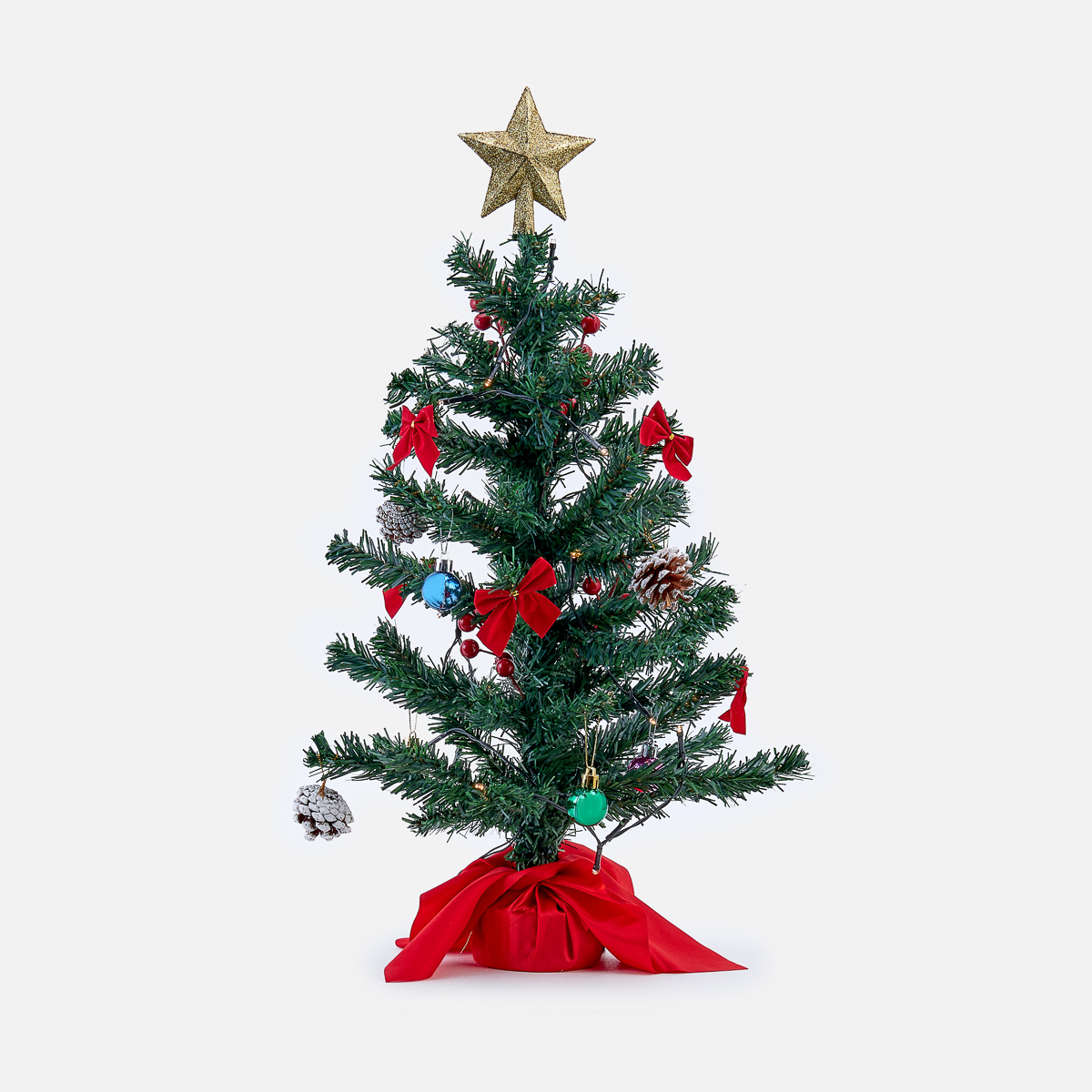 Ель искусственная Yiwu Union Christmas tree с украшениями и led гирляндой 60 см зеленая