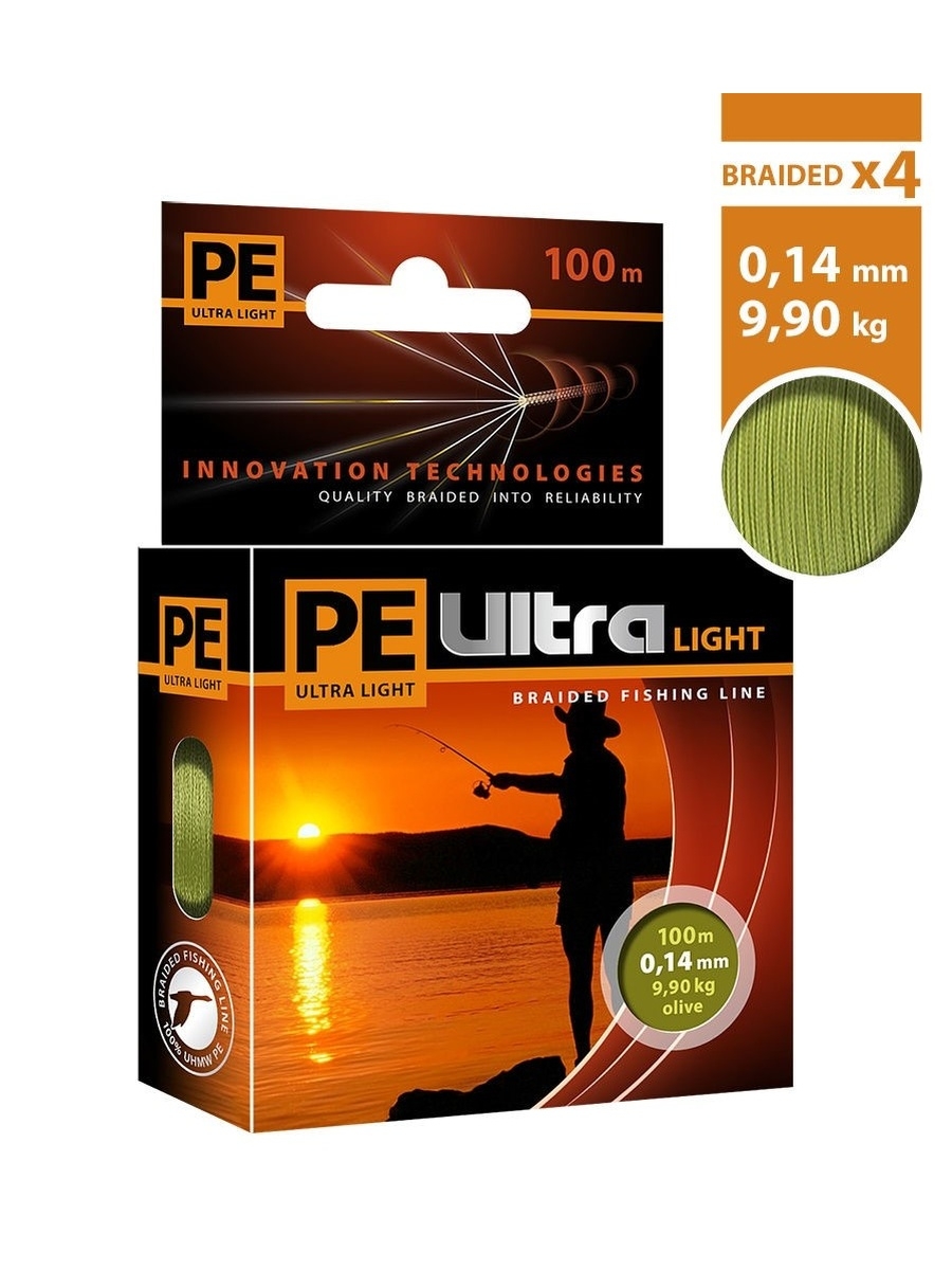 

Леска плетеная Aqua PE Ultra Light 0,14 мм, 100 м, 9,9 кг, olive, 3 шт., PE Ultra Light