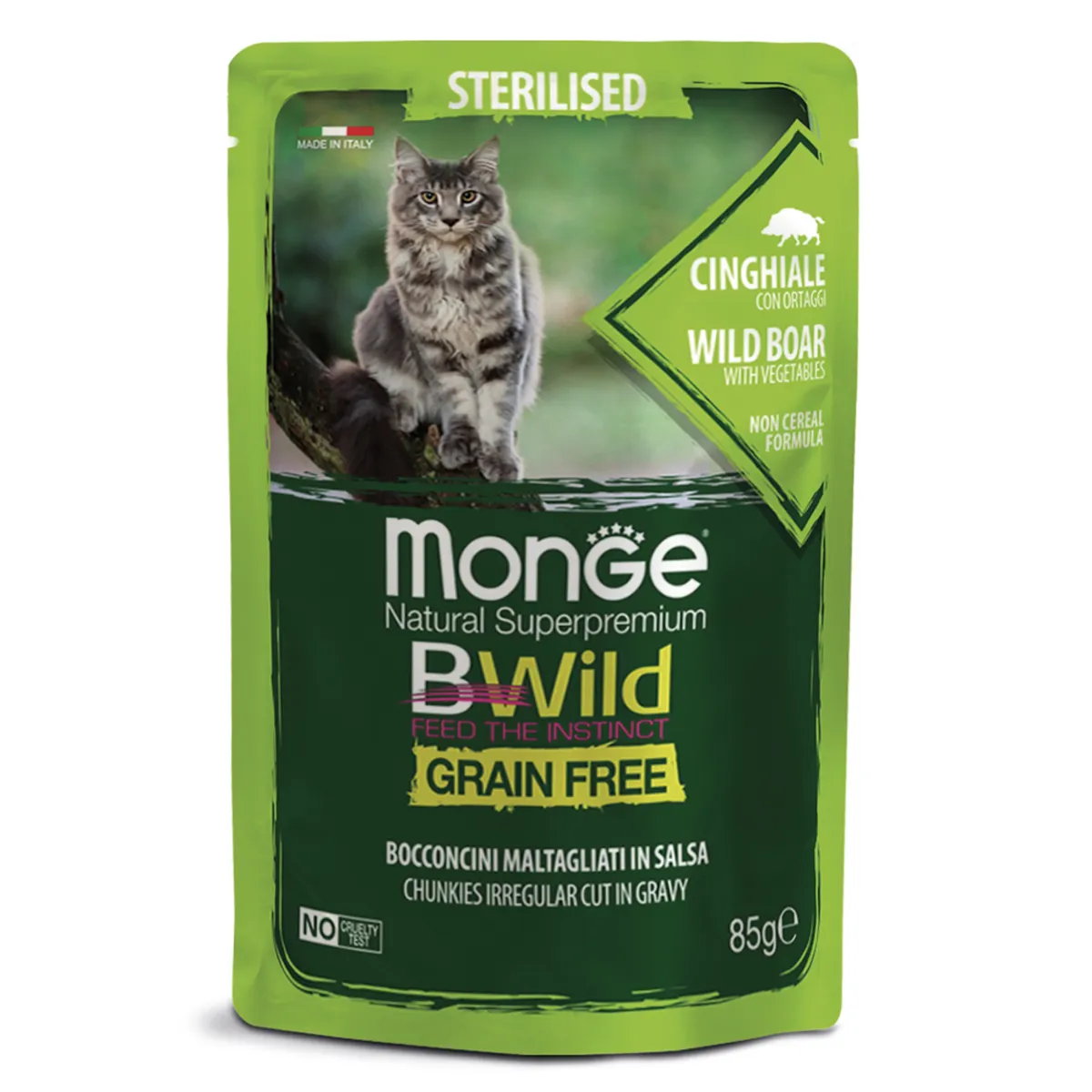 

Влажный корм Monge Cat Bwild для стерилизованных кошек кабан с овощами, 85г х 12шт