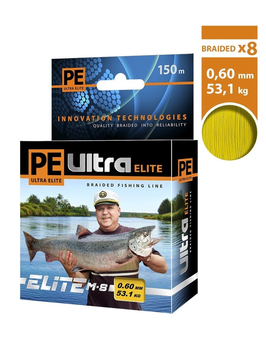 

Леска плетеная Aqua PE Ultra Elite М-8 0,6 мм, 150 м, 53,1 кг, yellow, 3 шт., PE Ultra Elite М-8