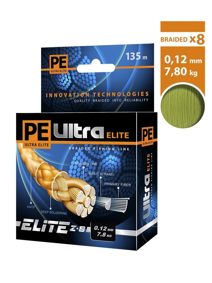 

Леска плетеная Aqua PE Ultra Elite Z-8 0,12 мм, 135 м, 7,8 кг, green, 3 шт., PE Ultra Elite Z-8