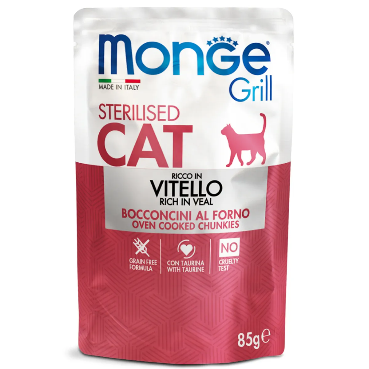 

Влажный корм Monge Cat Grill для стерилизованных кошек итальянская телятина, 85г х 12шт