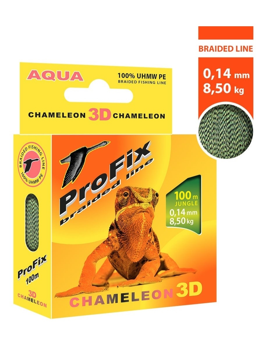 

Леска плетеная Aqua ProFix Chameleon 3D 0,14 мм, 100 м, 8,5 кг, jungle, 3 шт., ProFix Chameleon 3D