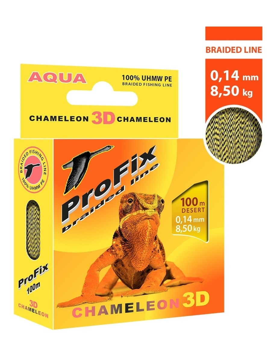 

Леска плетеная Aqua ProFix Chameleon 0,14 мм, 100 м, 8,5 кг, desert, 3 шт., ProFix Chameleon
