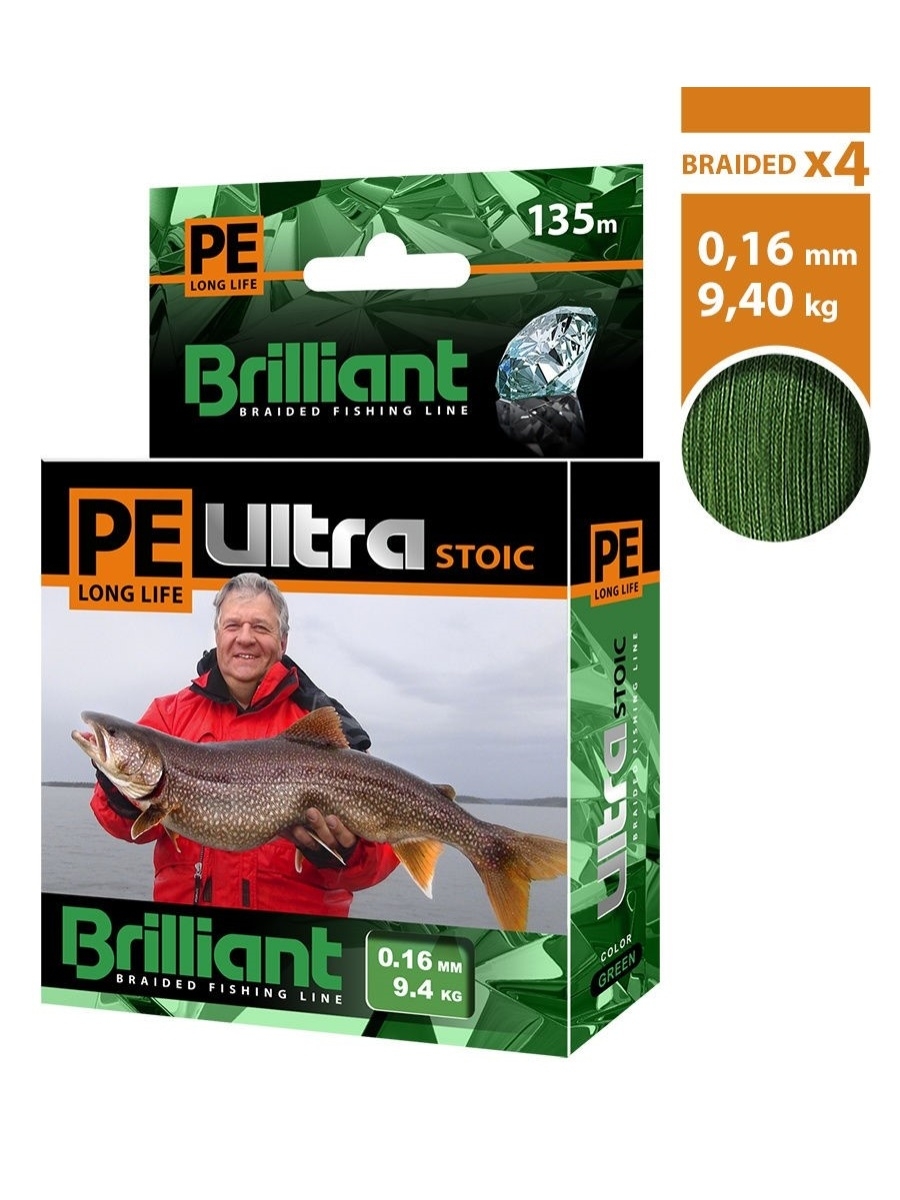 

Леска плетеная Aqua PE Ultra Brilliant Stoic Ultra 0,16 мм, 135 м, 9,4 кг, green, 3 шт., PE Ultra Brilliant Stoic Ultra