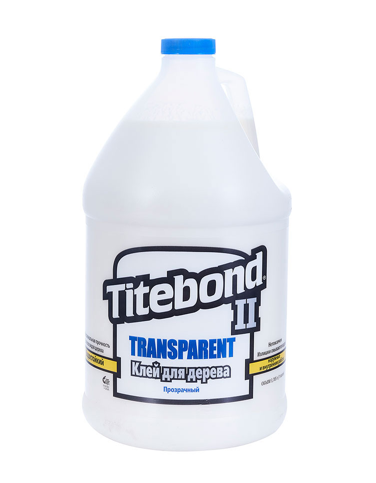 Клей ПВА прозрачный Titebond II Transparent Premium Wood Glue 3,785 л, 2 шт. коробка клей irfix секундный super glue 502 20 гр