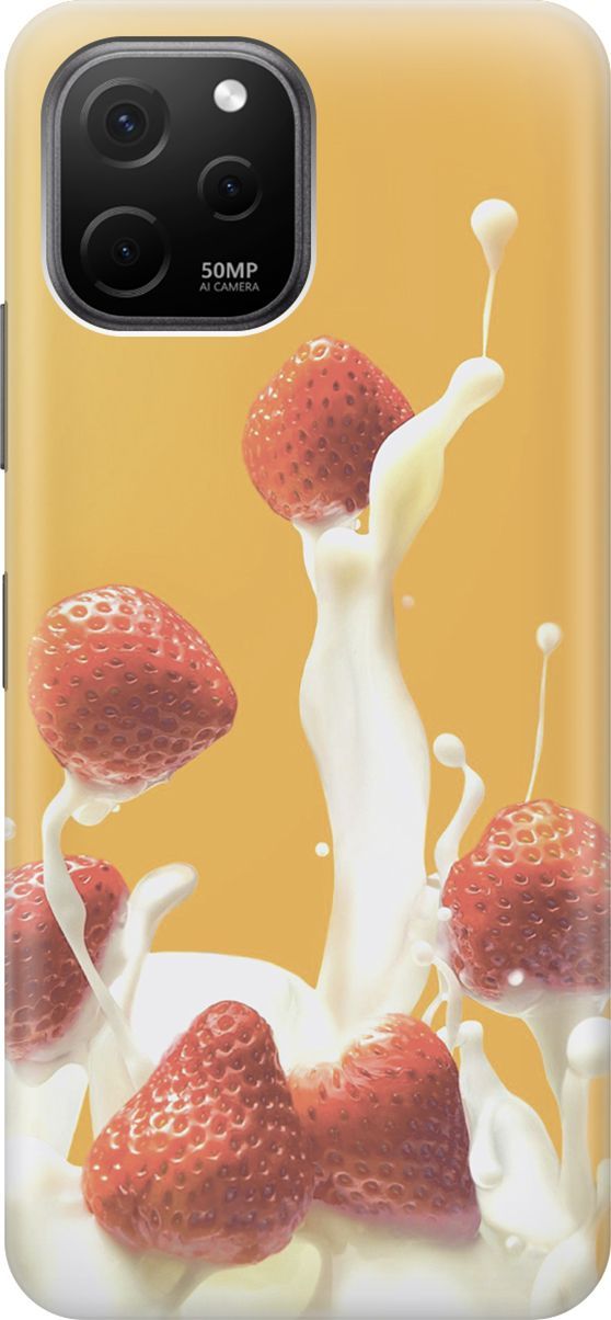 

Силиконовый чехол на Huawei nova Y61 с принтом "Клубника и сливки", Белый;желтый, 158007