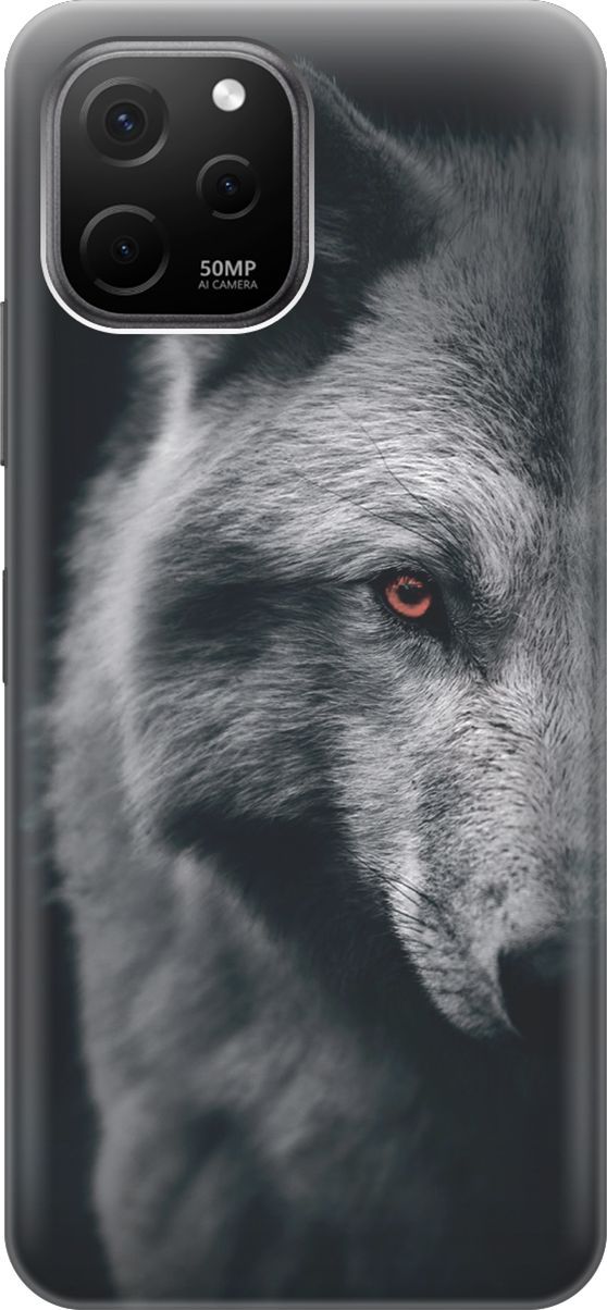 

Силиконовый чехол на Huawei nova Y61 с принтом "Красноглазый волк", Красный;серый, 158001