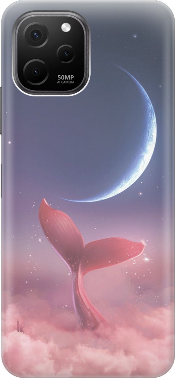 

Силиконовый чехол на Huawei nova Y61 с принтом "Небесный кит", Розовый;синий, 157995