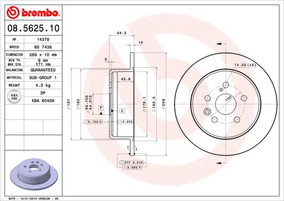 

Диск тормозной задний 269mm brembo 08562510, Диск тормозной задний 269mm brembo 08562510 brembo 08562510