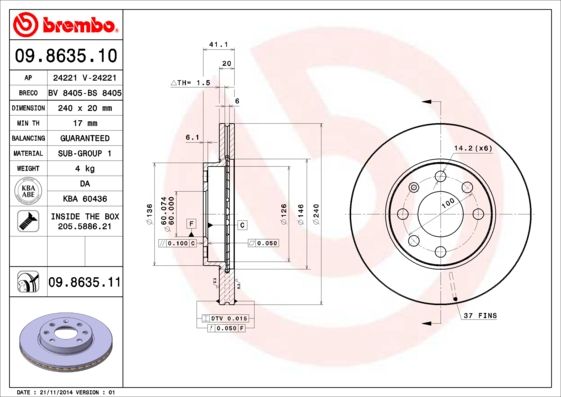 

Диск тормозной передний 240mm вентилируемый