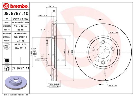 

Диск тормозной передний 313mm вентилируемый