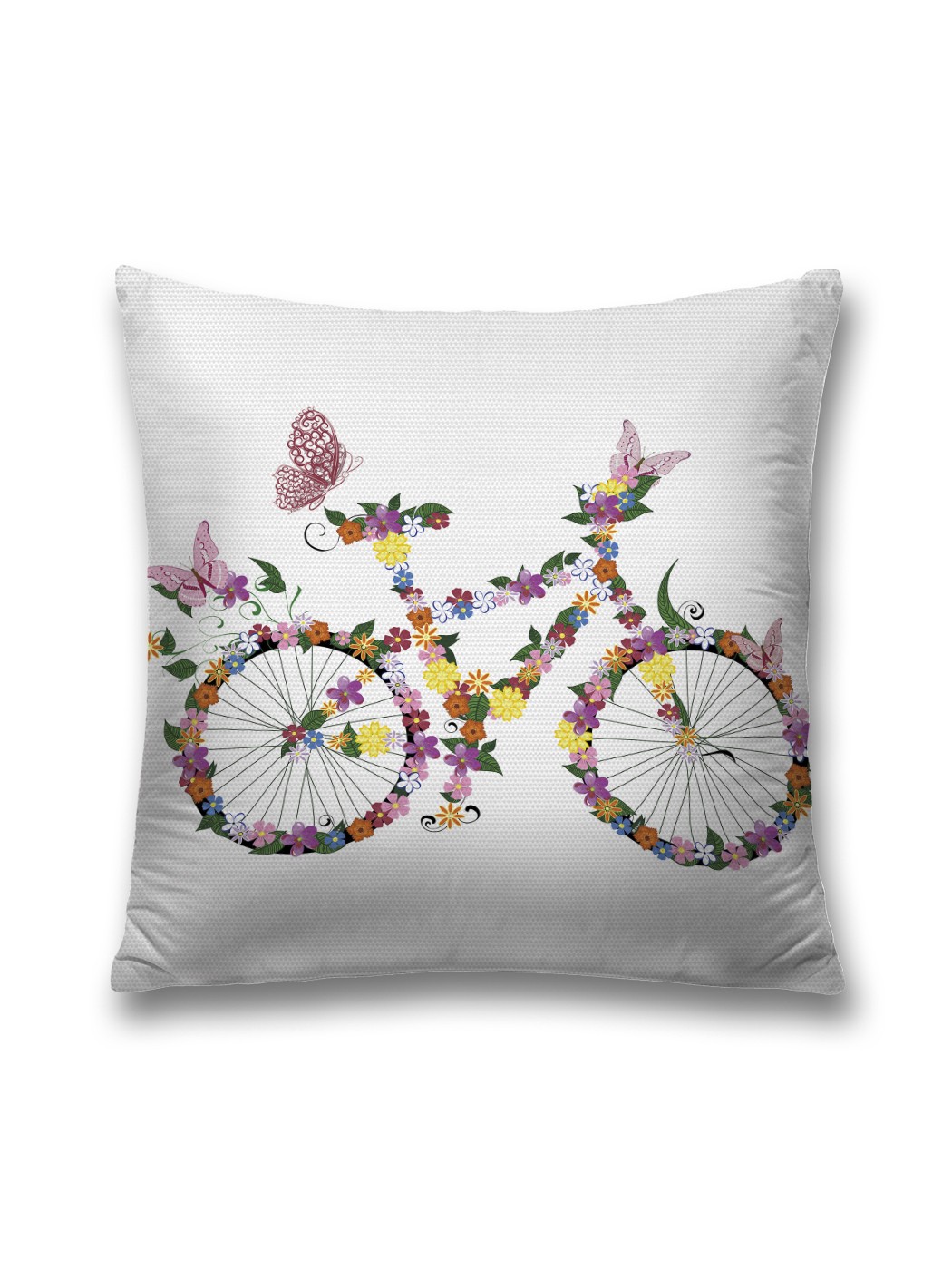 фото Наволочка декоративная joyarty "цветочный велосипед с бабочками" на молнии, 45x45 см