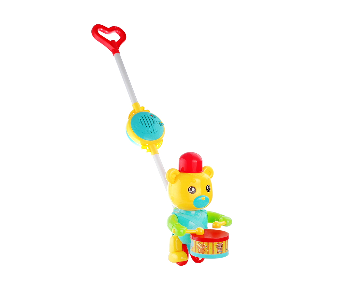 Каталка-игрушка детская ZHORYA Мишка с барабаном, свет, звук, 14*16*22 см